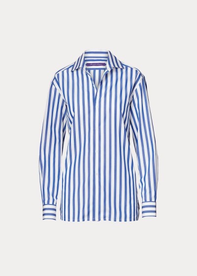 Camisa Ralph Lauren Mujer Blancos / Azules - Striped Cotton - ORASF7956